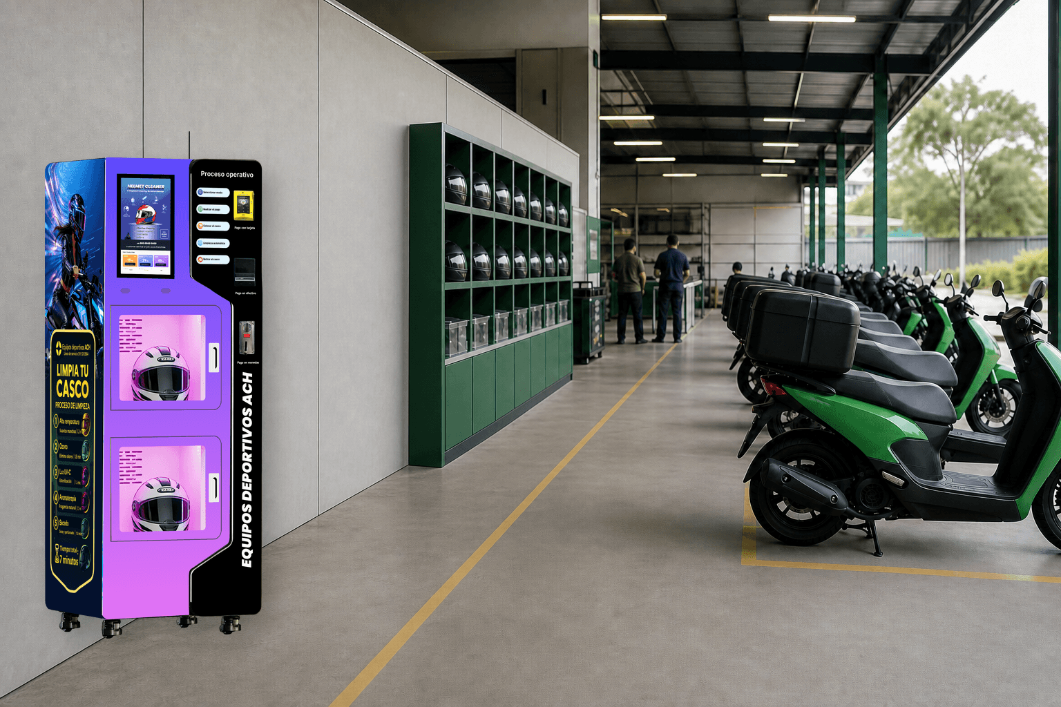 Centros de reparto: aplicación de máquina para limpiar cascos