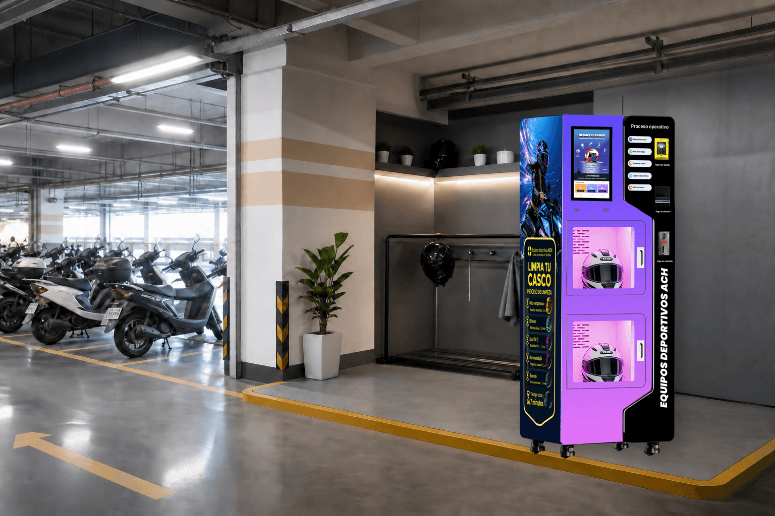 Estacionamientos: aplicación de máquina para limpiar cascos