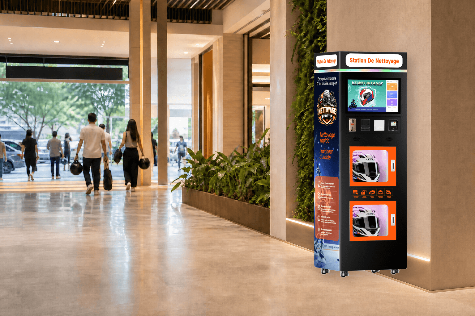 Centros comerciales: aplicación de máquina para limpiar cascos