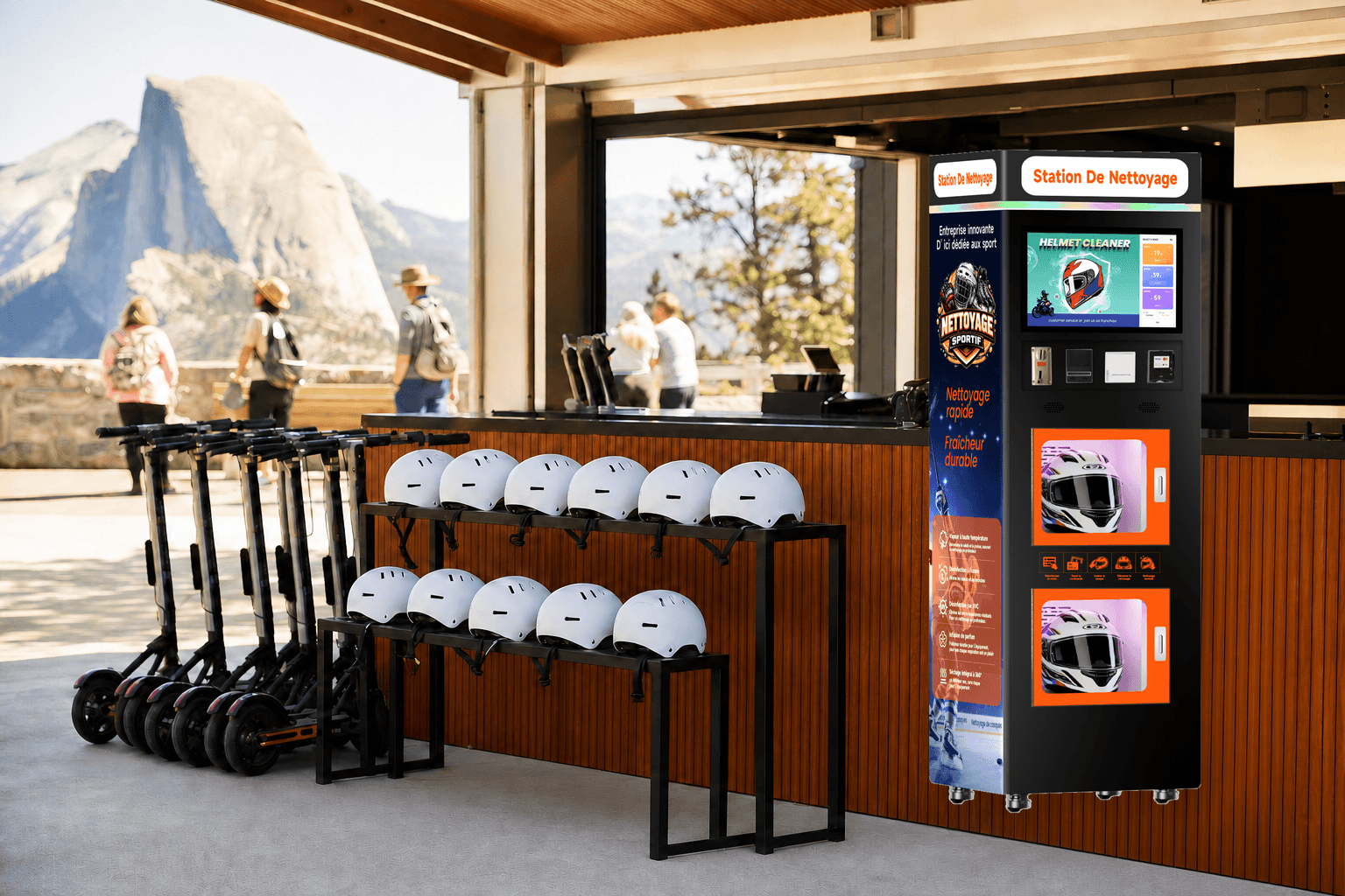Atracciones turísticas: aplicación de máquina para limpiar cascos